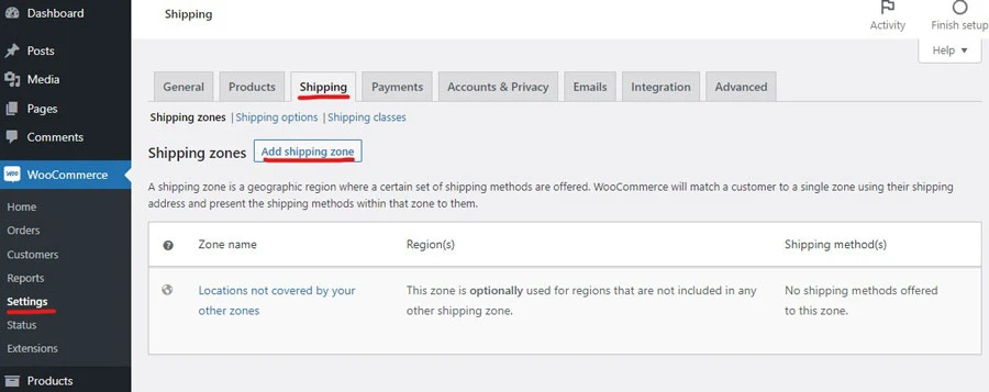 how to setup shipping in woocommerce