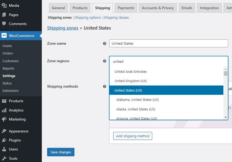 woocomerce how to add shipping zones