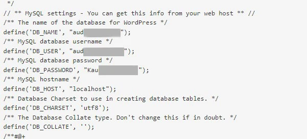 wordpress database login credentials in cpanel